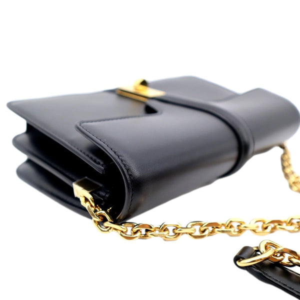 CELINE 16 Satinated Calfskin Leather Crossbody Chain Bag Black