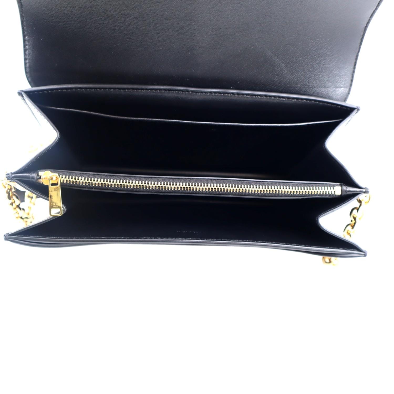 Celine Black Natural Calfskin Leather Curved Dragonne Pouch Bag