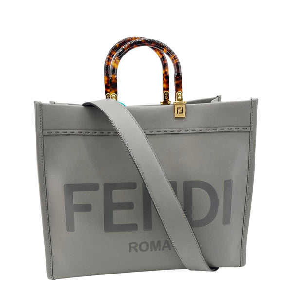 FENDI Sunshine Leather Crossbody Tote Bag Gray