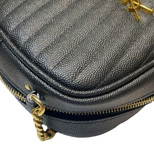 YVES SAINT LAURENT Lou Chevron Leather Camera Bag Black