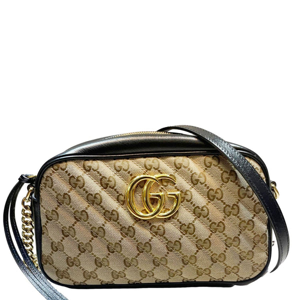 GUCCI Marmont Small Monogram Canvas Crossbody Camera Bag Beige 447632