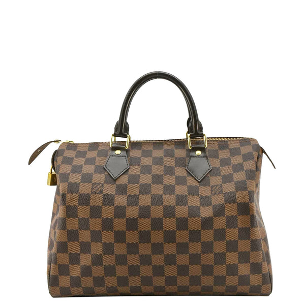 LOUIS VUITTON Speedy 30 Damier Ebene Satchel Bag Brown back look