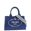 PRADA Canapa Denim Tote Bag Dark Blue front side