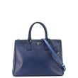 PRADA Galleria Double-Zip Medium Saffiano Leather Blue Tote Bag front look