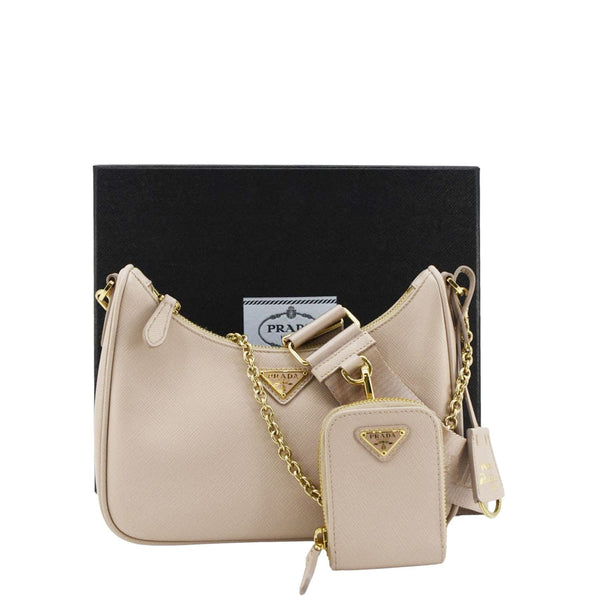 PRADA Re-Edition 2005 Saffiano Leather Shoulder Bag Cameo Beige front