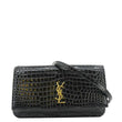 YVES SAINT LAURENT Monogram Crocodile Embossed Leather Phone Holder Black front look