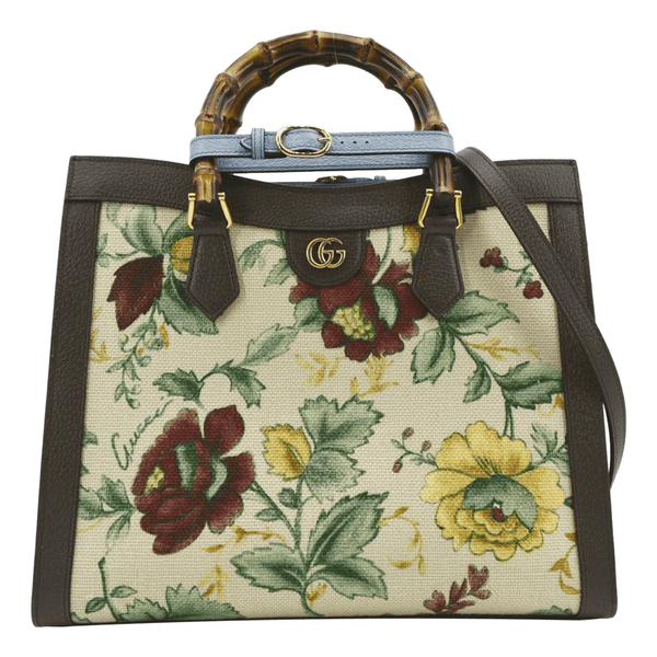 GUCCI Diana Bamboo Floral Print Canvas Tote Bag Beige 678842