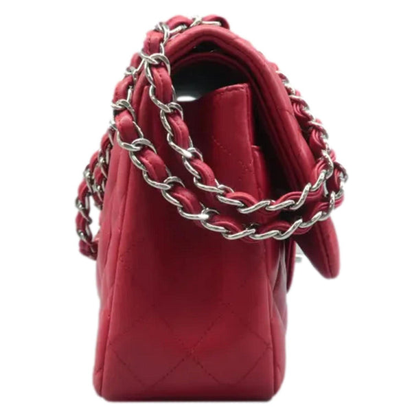 CHANEL Jumbo Classic Double Flap Shoulder Bag Red right side look