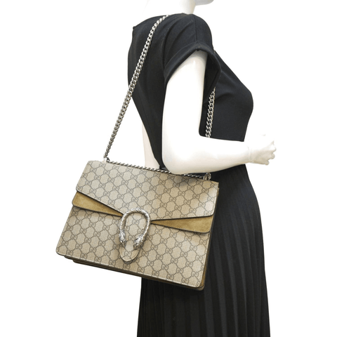 GUCCI Dionysus Medium GG Supreme Monogram Shoulder Bag Beige 403348