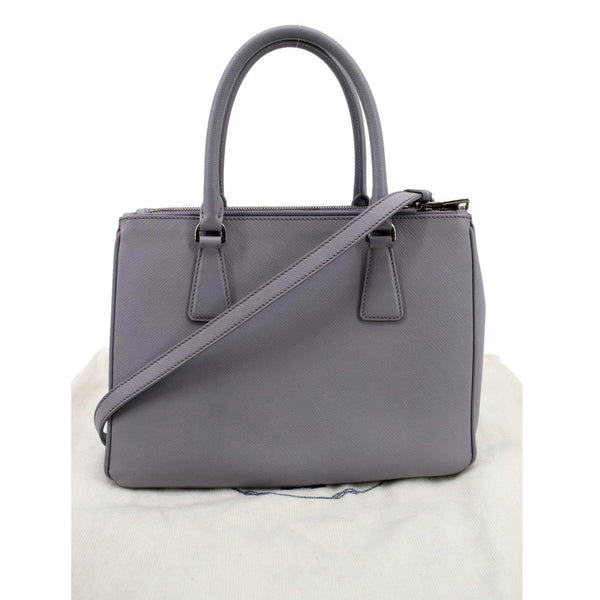 PRADA Front Pocket Double Zip Saffiano Leather Tote Shoulder Bag Light Purple