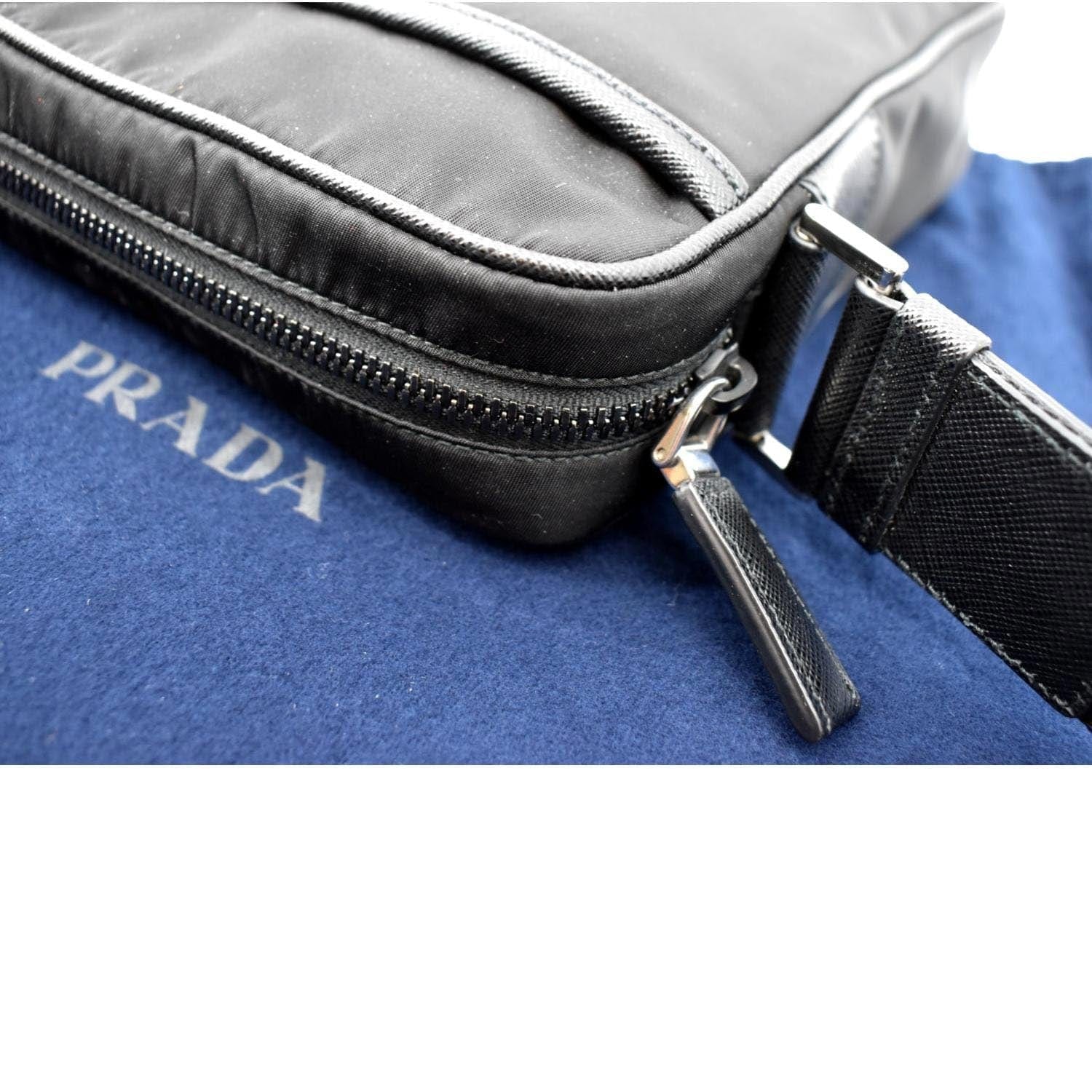 Shop PRADA RE NYLON Re-Nylon and Saffiano leather mini pouch