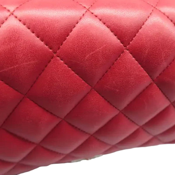 CHANEL Jumbo Classic Double Flap Quilted Leather Shoulder Bag Red