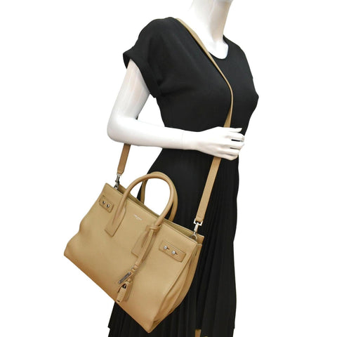 YVES SAINT LAURENT Women Sac de Jour Leather Shoulder Bag Dark Beige