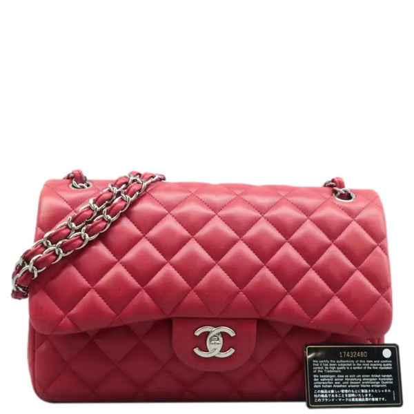 CHANEL Jumbo Classic Double Flap Shoulder Bag Red front side