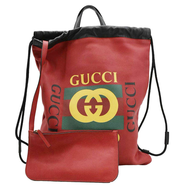 GUCCI Medium Leather Drawstring Tote Bag Red 516639