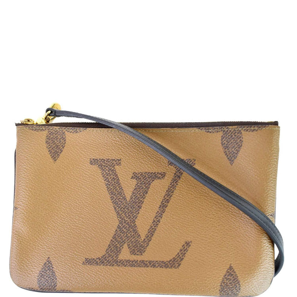 LOUIS VUITTON Double Zip Pochette Reverse Monogram Giant Shoulder Bag Brown