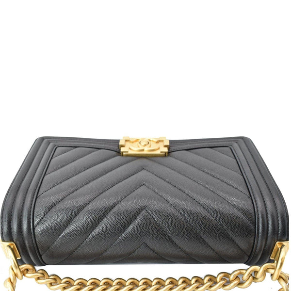 CHANEL Medium Boy Flap Chevron Leather Shoulder Bag Black