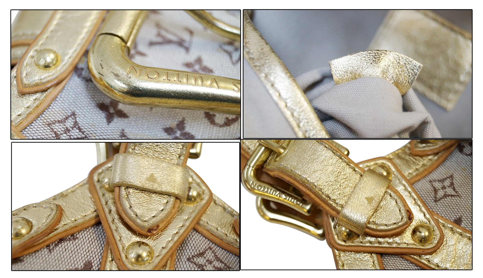 LOUIS VUITTON Gold Leather Khaki Monogram Mini Lin Theda Satchel