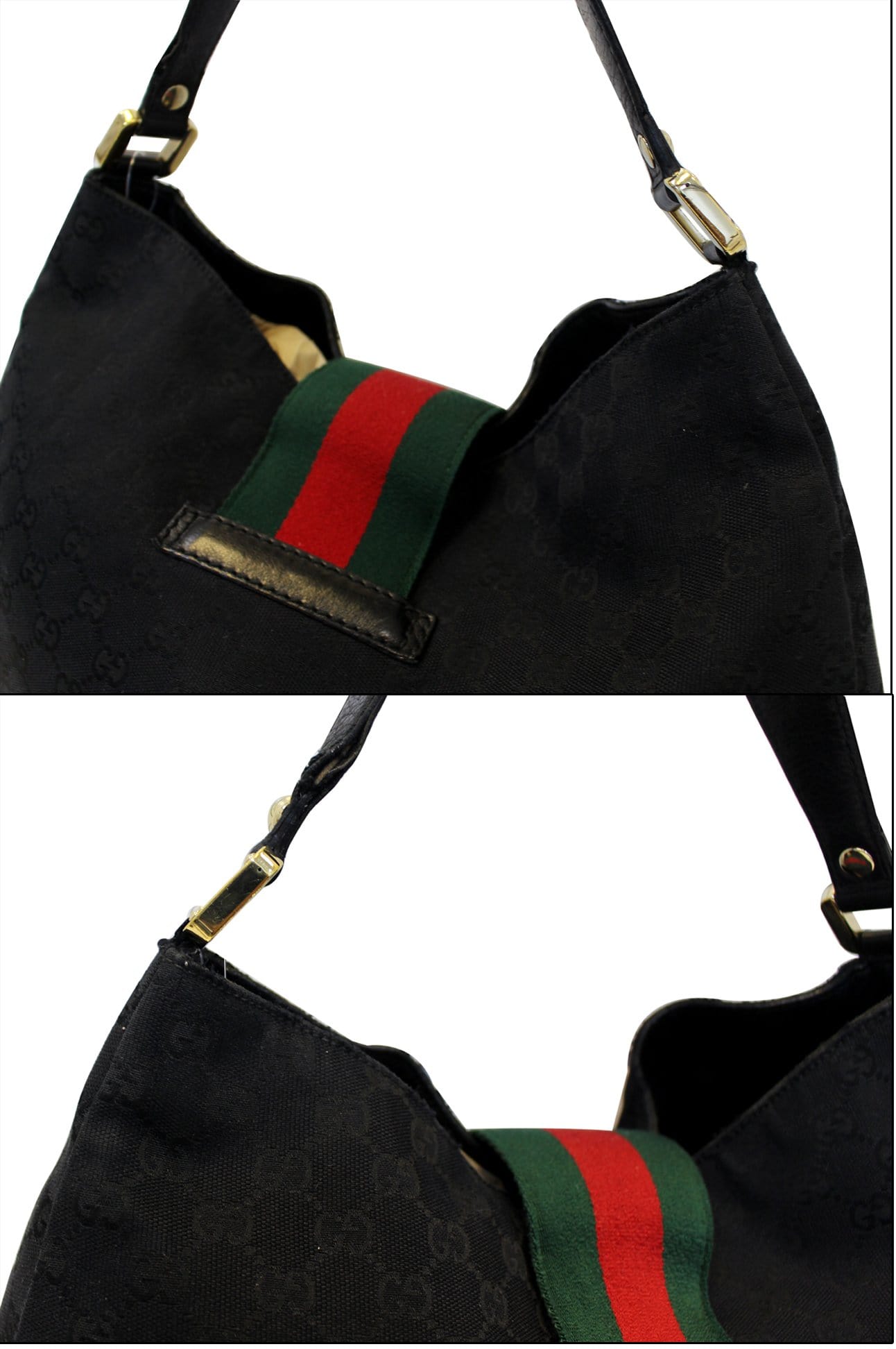 Gucci Black GG Canvas New Ladies Web Hobo Gucci