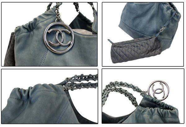 CHANEL Leather Coco Cabas Denim Shoulder Bag