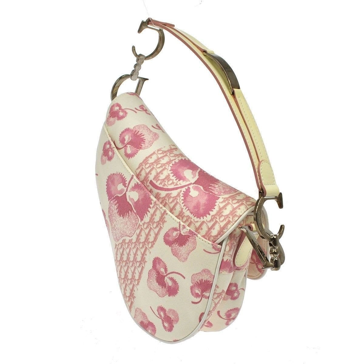 Christian Dior Saddle bag Trotter Pattern Pink Vintage Used From Japan F/S