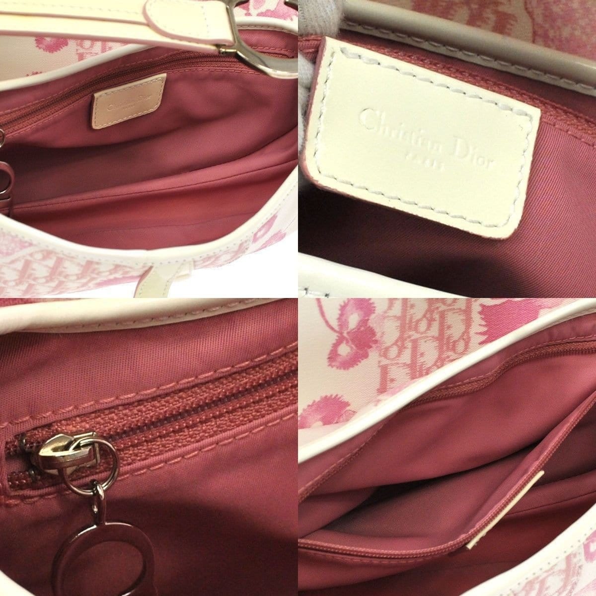 Christian Dior Trotter Saddle Bag Hand Bag Canvas Leather Pink Japan (Used)