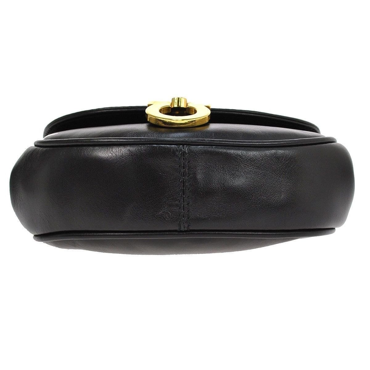 Authentic Salvatore Ferragamo Black Leather Gold Chain Shoulder Bag