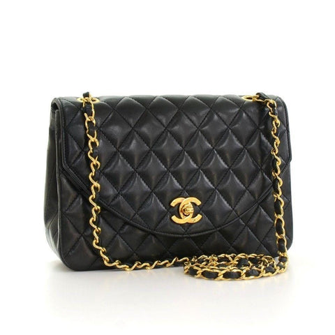 Vintage Chanel 9" Black Quilted Leather Shoulder Classic Flap Bag Excellent CC70