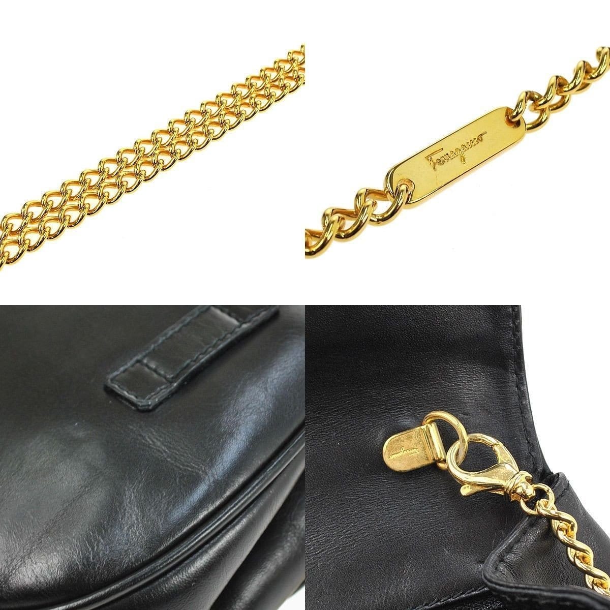 SALVATORE FERRAGAMO Black Leather Vintage Gancini Chain Shoulder