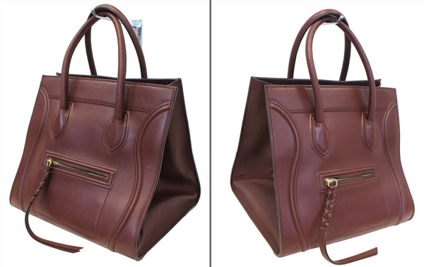 CELINE Burgundy Leather Medium Phantom Luggage Tote Bag