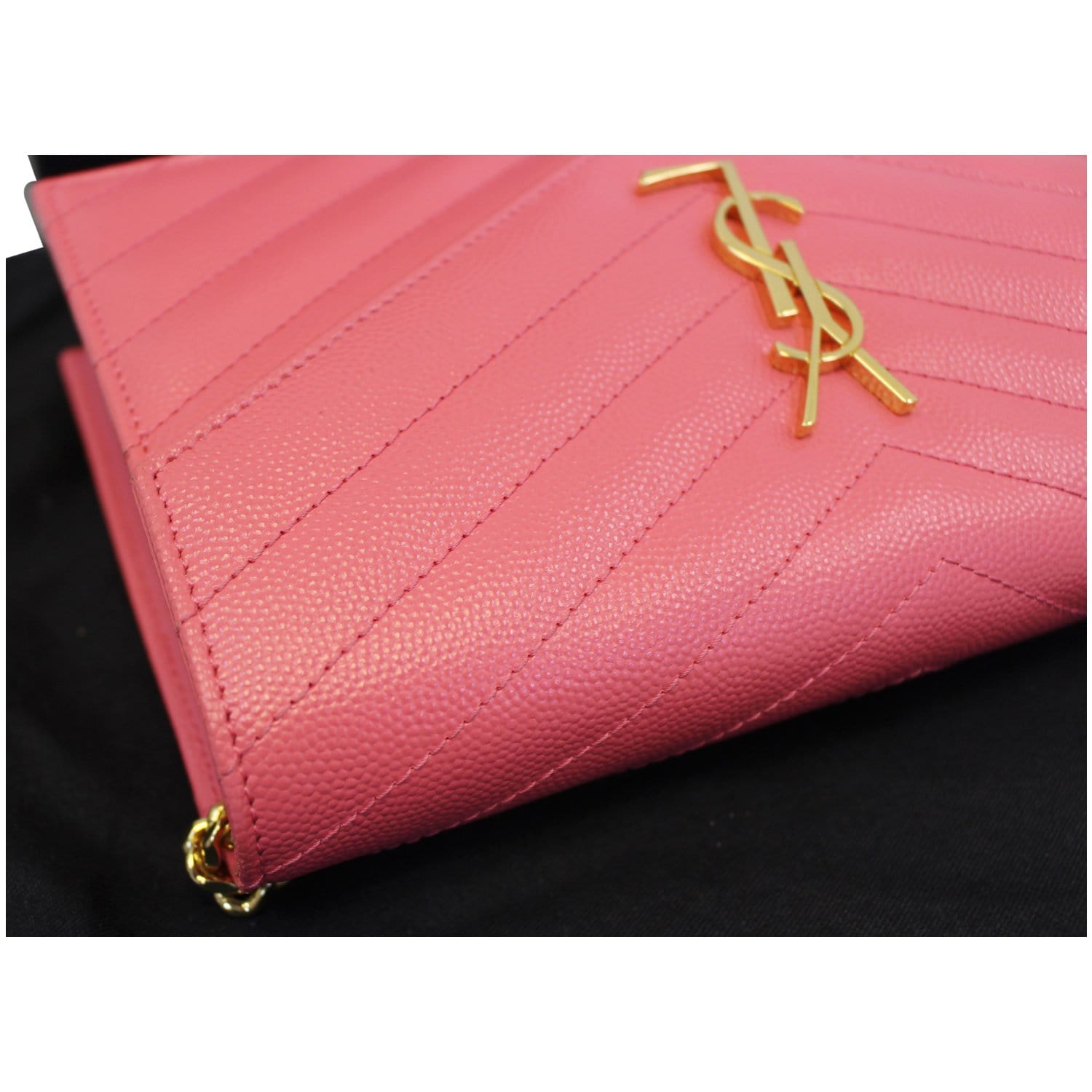 SAINT LAURENT Monogram Matelassé Woman key pouch in powder pink matelassé  leather a_V4