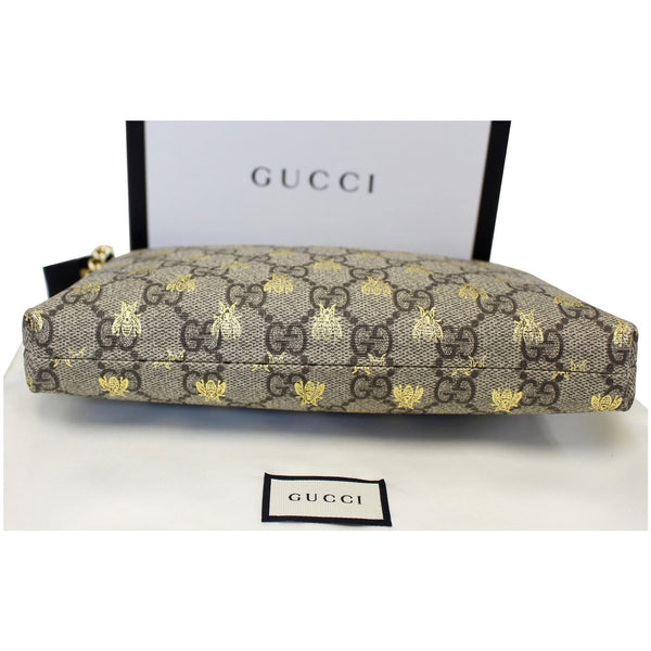 GUCCI Linea Bee GG Supreme Wristlet Handbag Beige/Gold-US