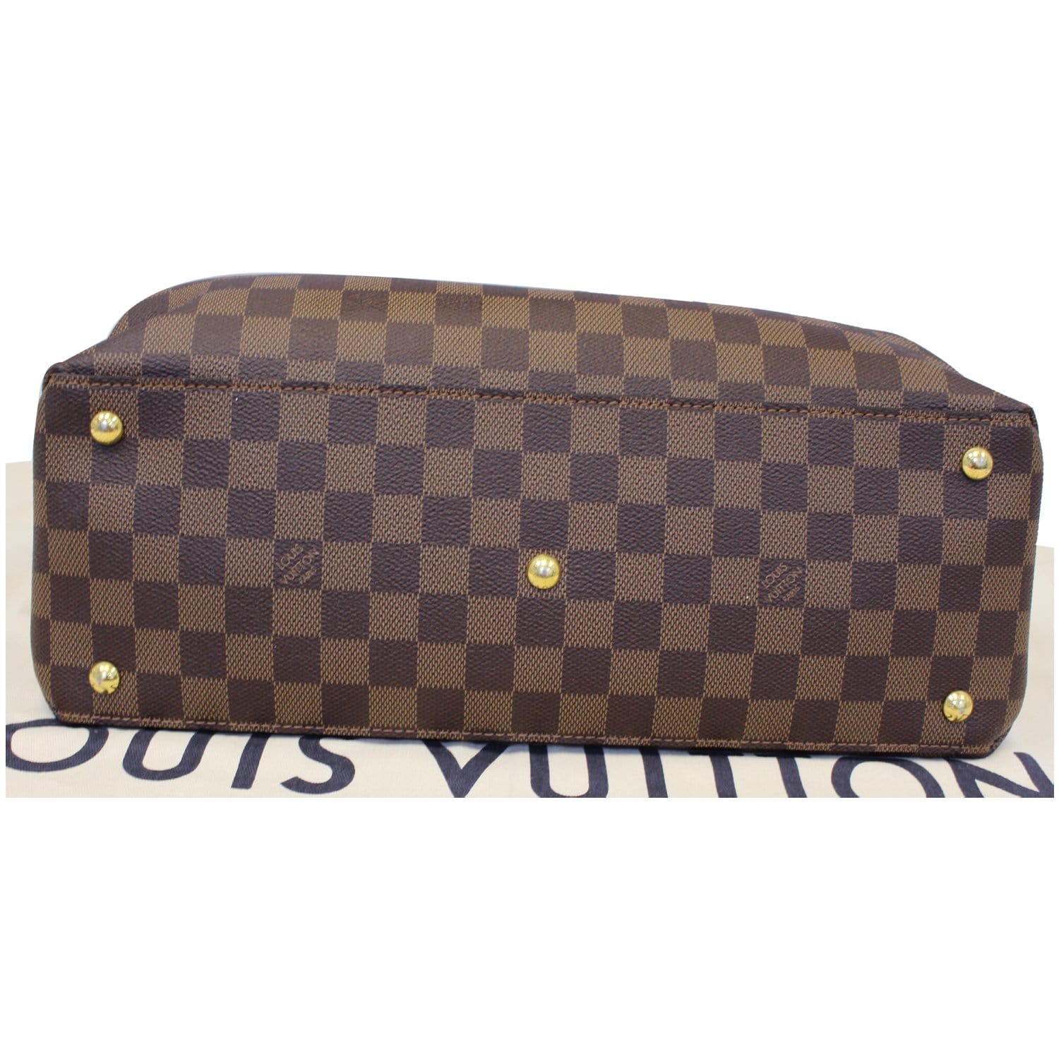 LV Damier Ebène Triana • Three compartments • Center double zipper closure  • Two open gusseted side sections • Internal zip pocket • Made…