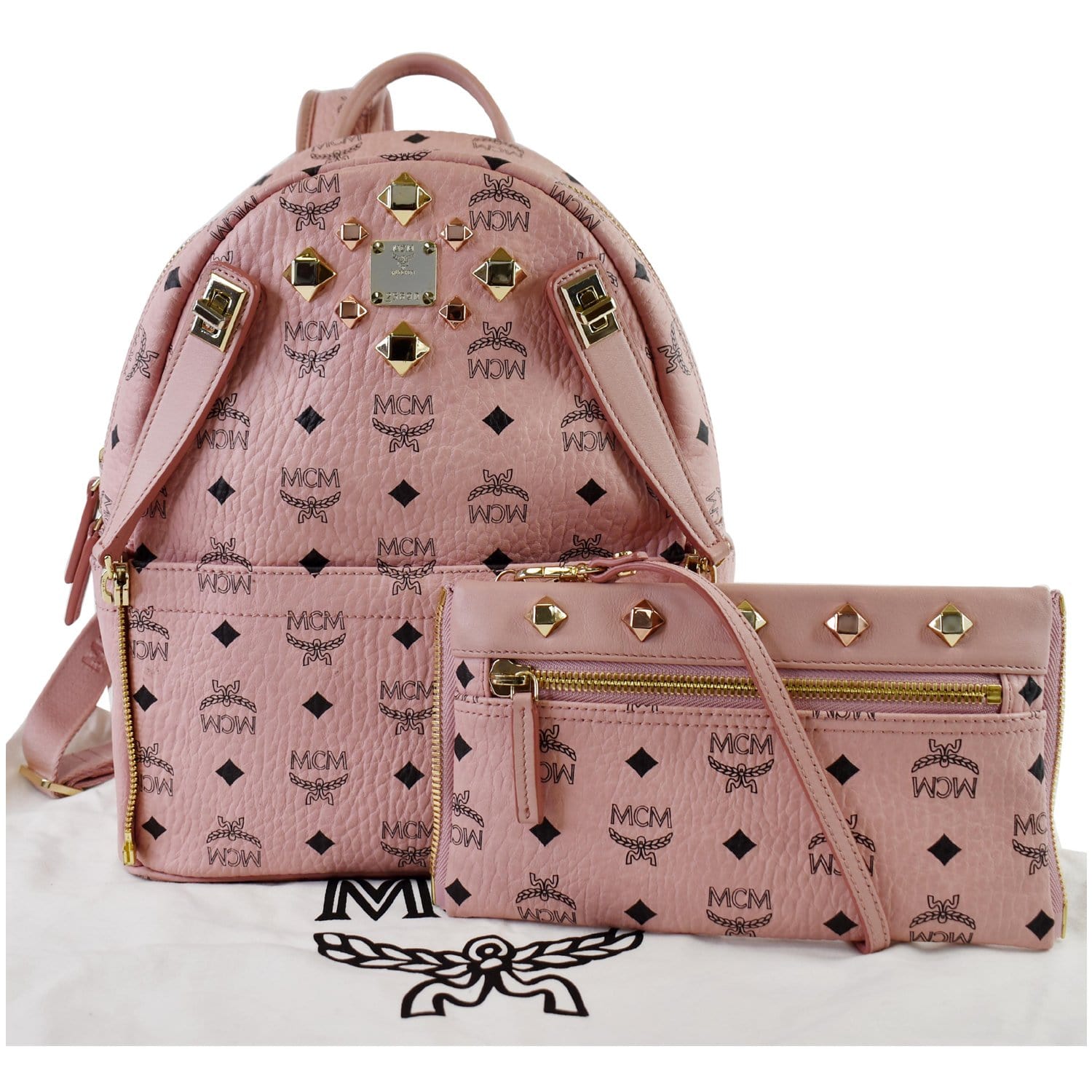 MCM Visetos Medium Side Studs Stark Backpack Soft Pink 1272743