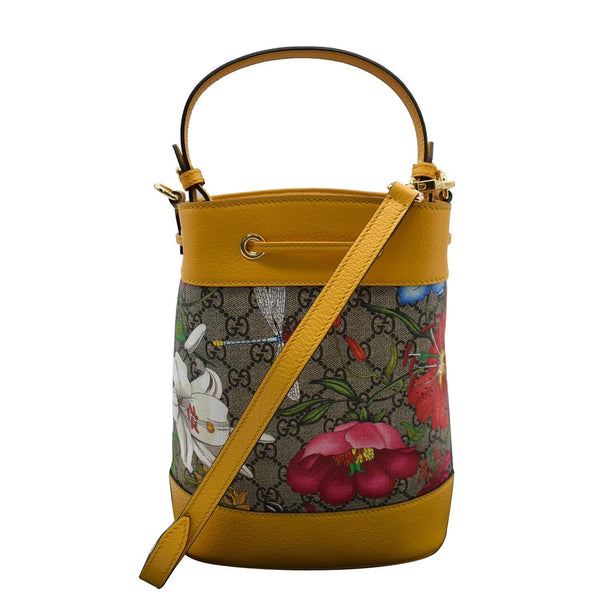 GUCCI Ophidia Flora Small GG Canvas Bucket Bag Yellow 550621