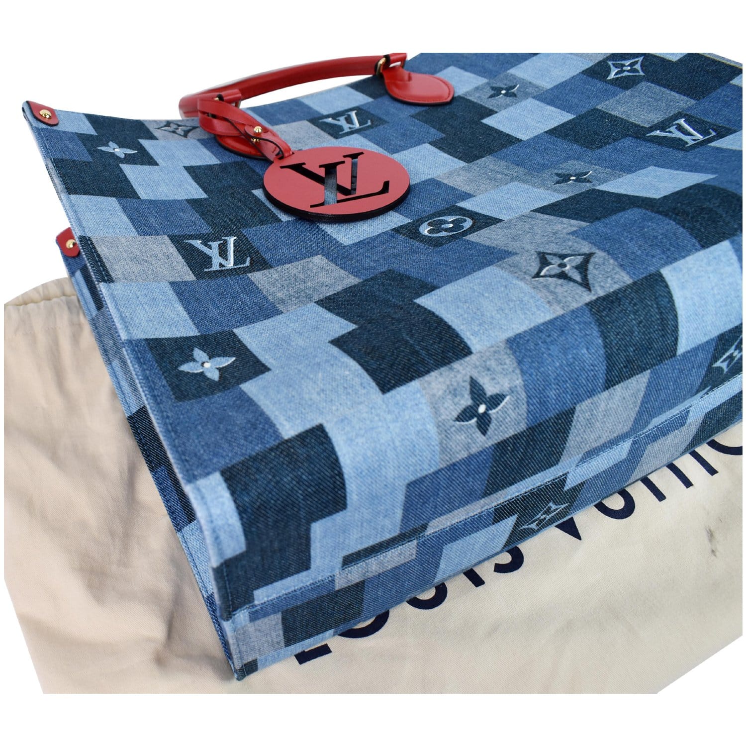 Louis Vuitton Denim On The Go GM Tote Bag. Condition: 1. 16 Width, Lot  #15122