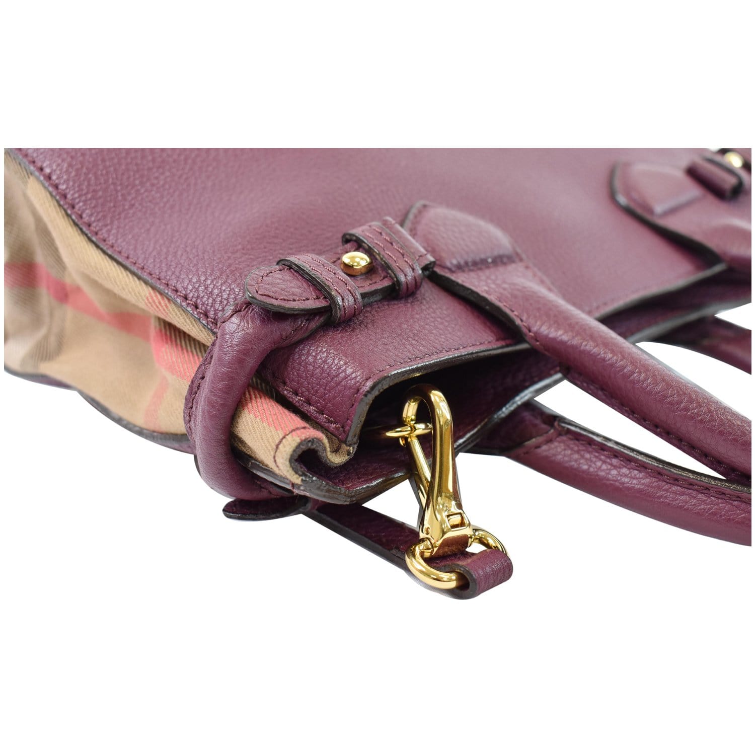 Burberry Burgundy Grainy Leather Small Buckle Tote Bag