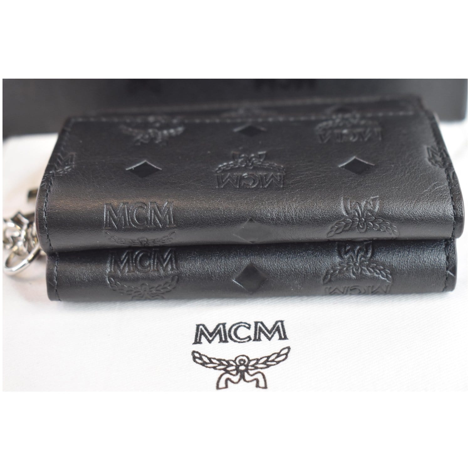 MCM Mini Klara Monogram Leather Tri-Fold Charm Wallet