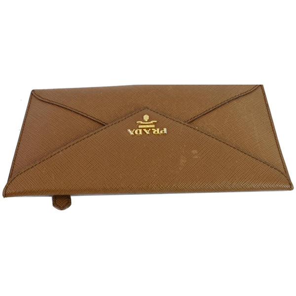 PRADA Envelope Saffiano Leather Wallet Brown