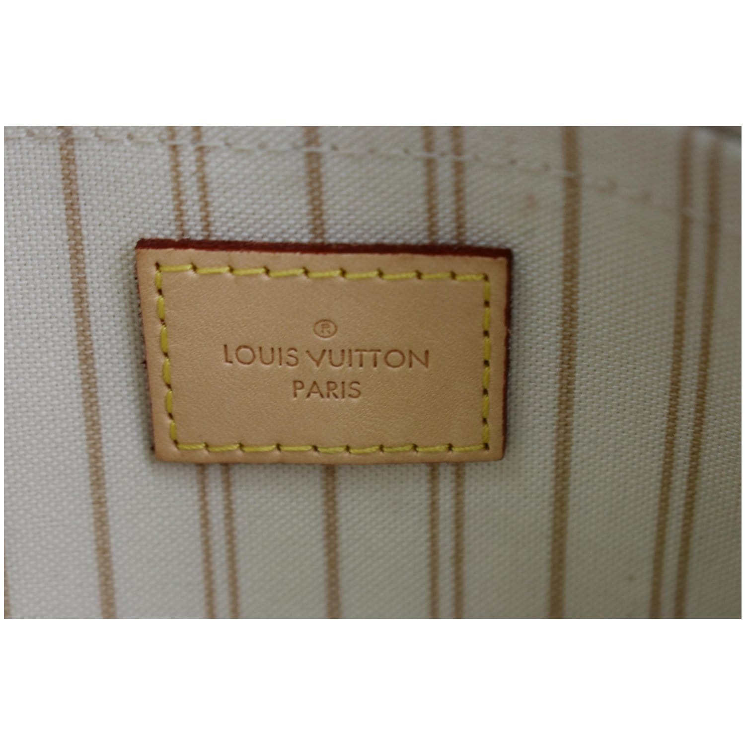 Louis Vuitton Neutrals, Pattern Print Damier Azur Neverfull Pochette L