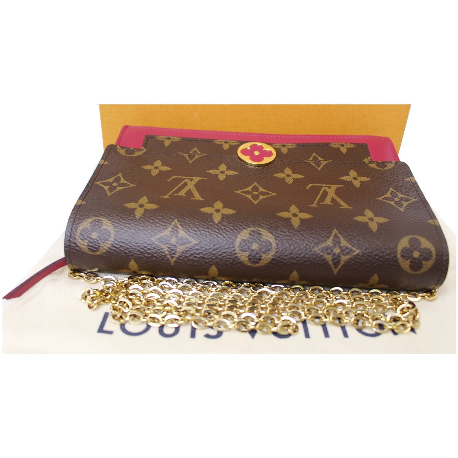 AUTHENTIC Louis Vuitton Flore Chain Wallet Clutch, Rose Ballerine, M69579