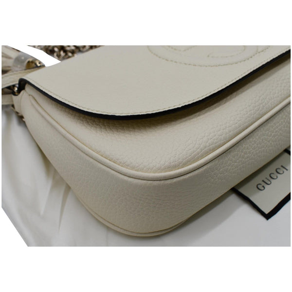 GUCCI Soho Chain Flap Leather Crossbody Bag White 536224