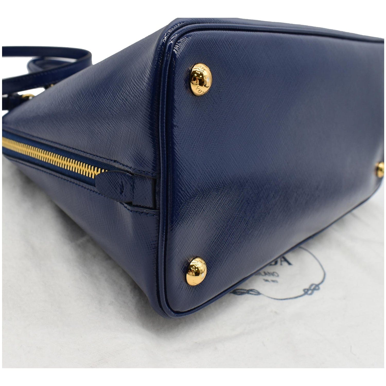 PRADA Zaffiano Vernice Top Handle Bag in Blue - More Than You Can