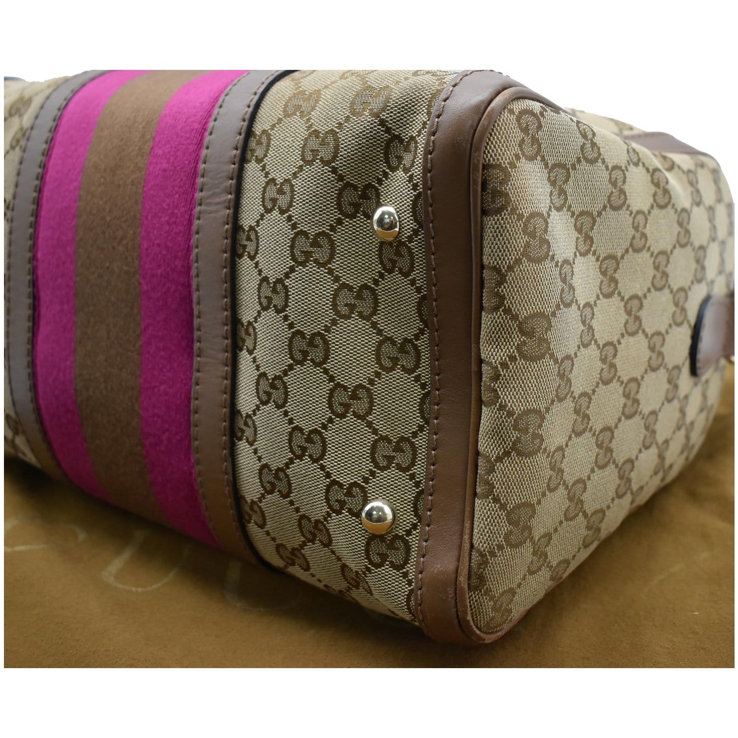 Gucci Beige/Brown GG Supreme Canvas and Patent Leather Boston Bag