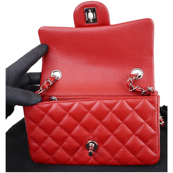 CHANEL Mini Rectangular Flap Caviar Quilted Leather Shoulder Bag Red