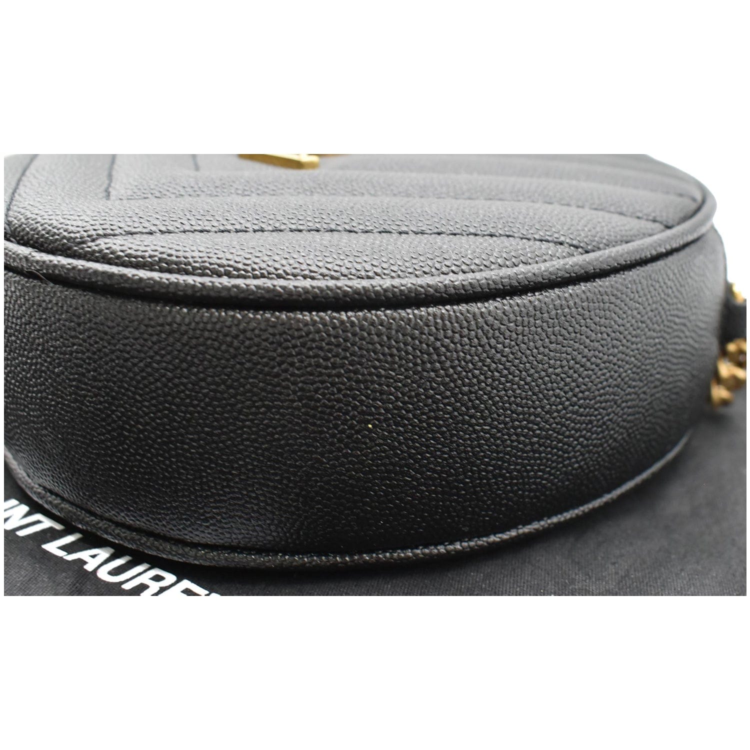 YVES SAINT LAURENT Vinyle Round Chevron Leather Camera Crossbody Bag R