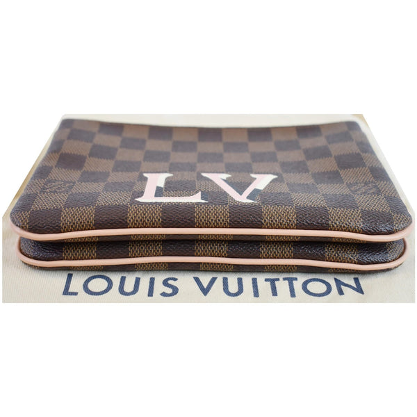 LOUIS VUITTON Double Zip Pochette Damier Ebene Crossbody Bag Brown