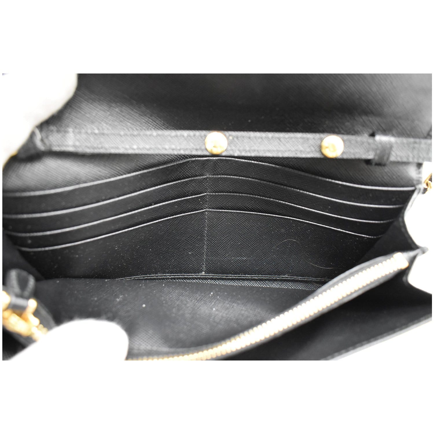 Prada Pattina Saffiano Black Gold Chain Crossbody Bag, Luxury