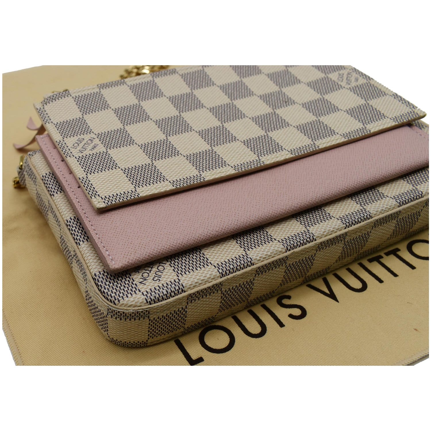 LOUIS VUITTON Felicie Pochette Insert Zip Coin Card Wallet Damier Azur Pink