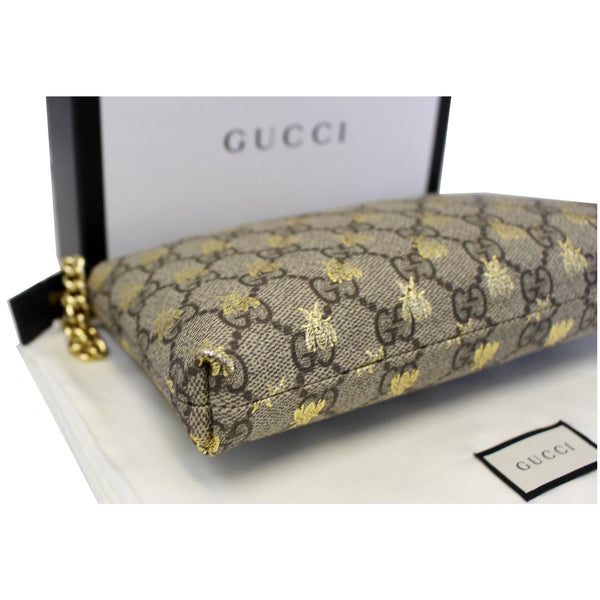 GUCCI Linea Bee GG Supreme Wristlet Handbag Beige/Gold-US